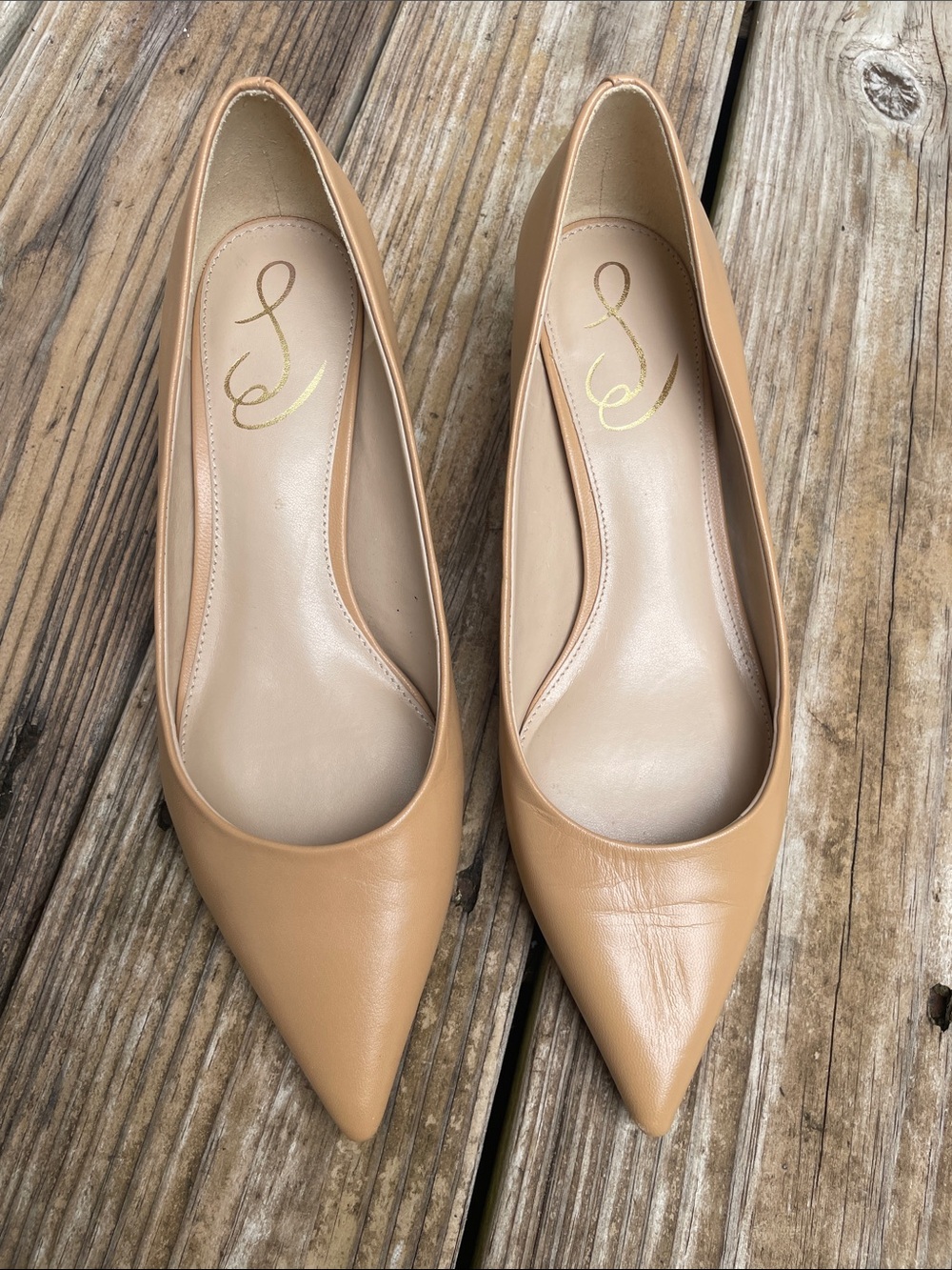 Sam Edelman Franci Nude Leather Pointed Toe Kitten Heel Pumps Size 7.5